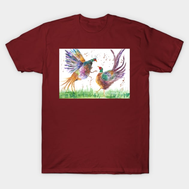 Two Pheasants Fighting T-Shirt by Casimirasquirkyart
